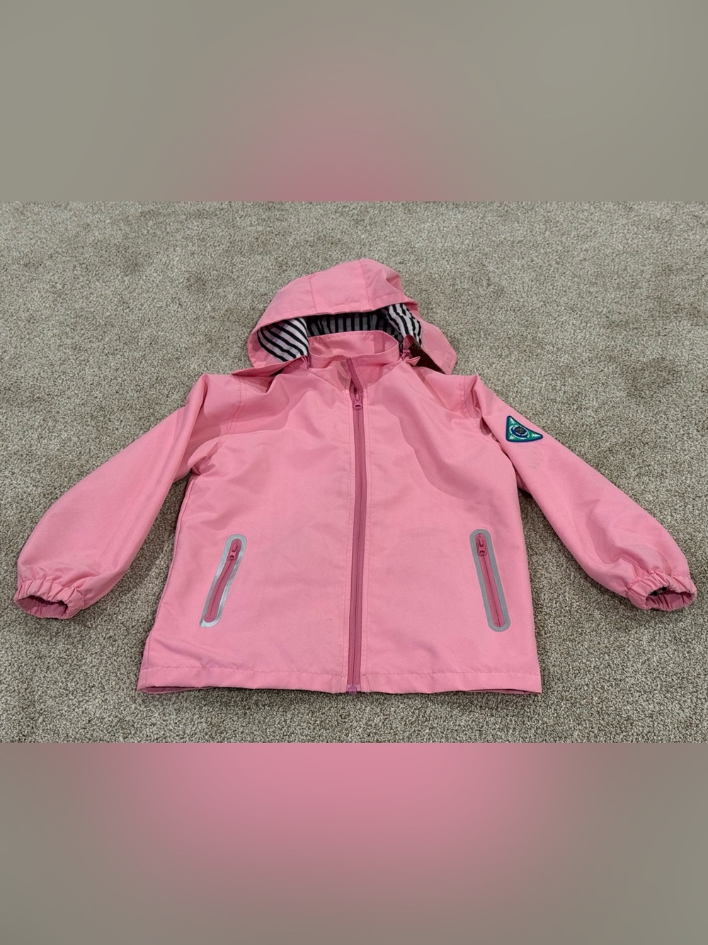 Kids Waterproof Pink Rain Jacket with Removable Hood